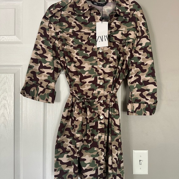 Zara Military Print Camo Belted Mini Drrss - Picture 6 of 8